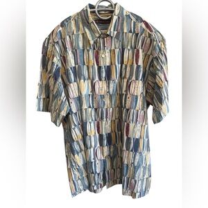 Tori Richard Shirt Mens Large Blue Button Up Hawaiian AOP Surfboards Cotton Lawn